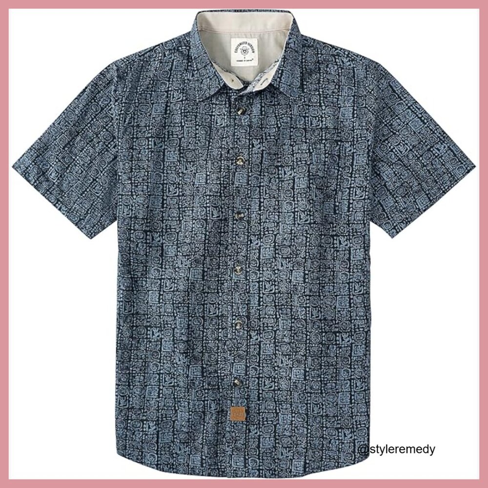 100% Cotton Short Sleeve Button Down Shirt with Pocket Regular Fit